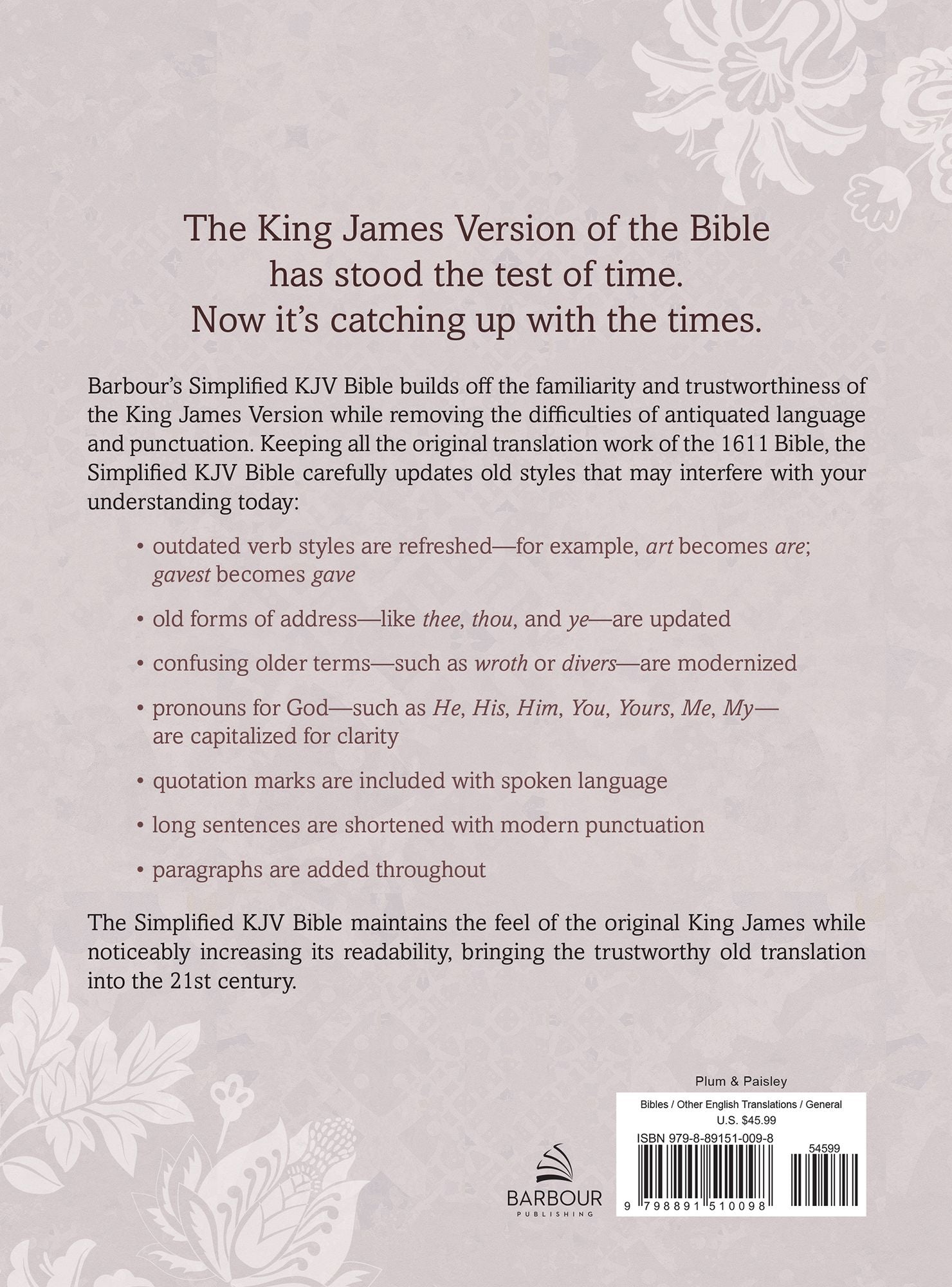 Barbour Simplified KJV--Large Print [Plum & Paisley]