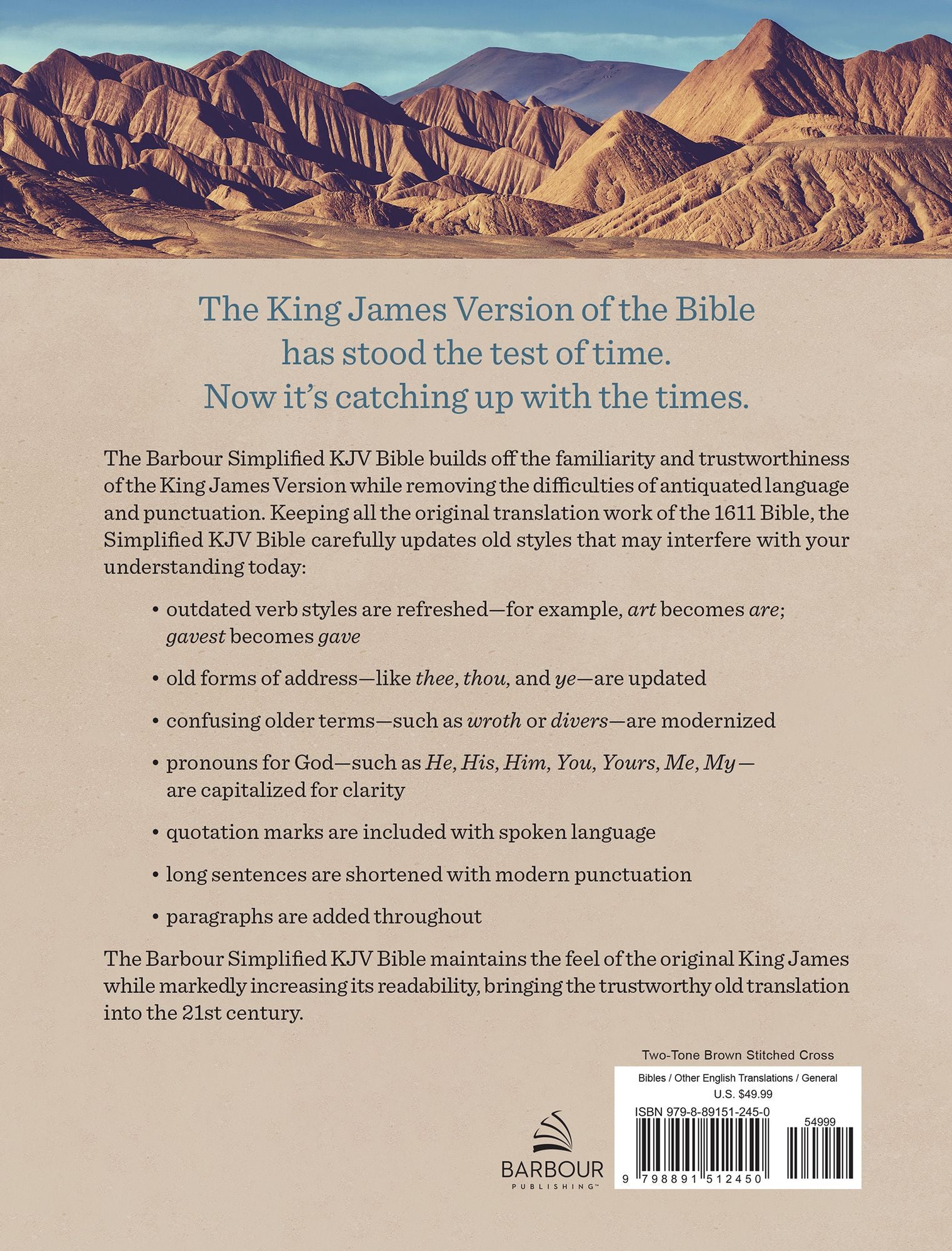 The Barbour Simplified KJV Bible-Deluxe Edition [Two-Tone Brown Stitched Cross]
