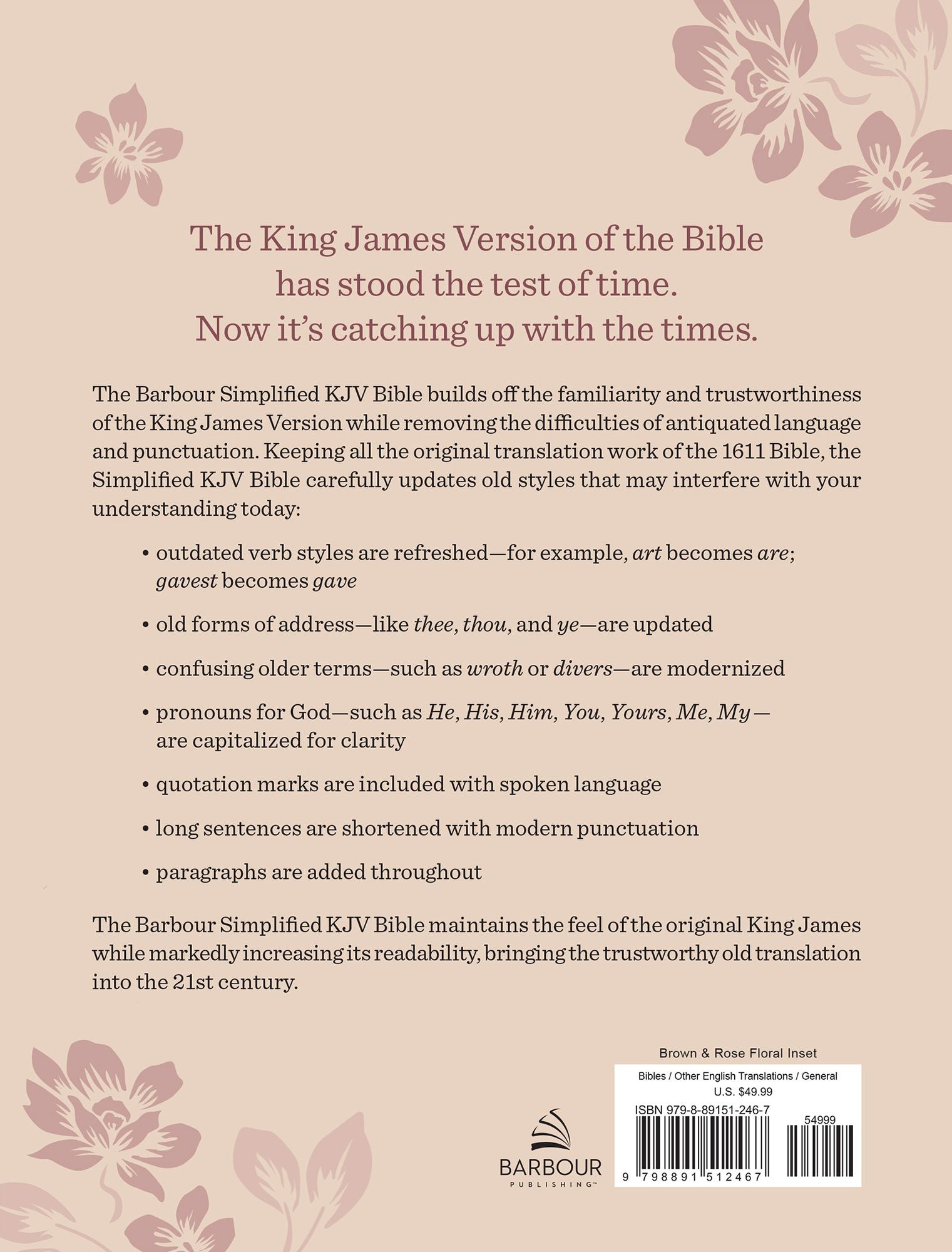 The Barbour Simplified KJV Bible-Deluxe Edition [Brown & Rose Floral Inset]