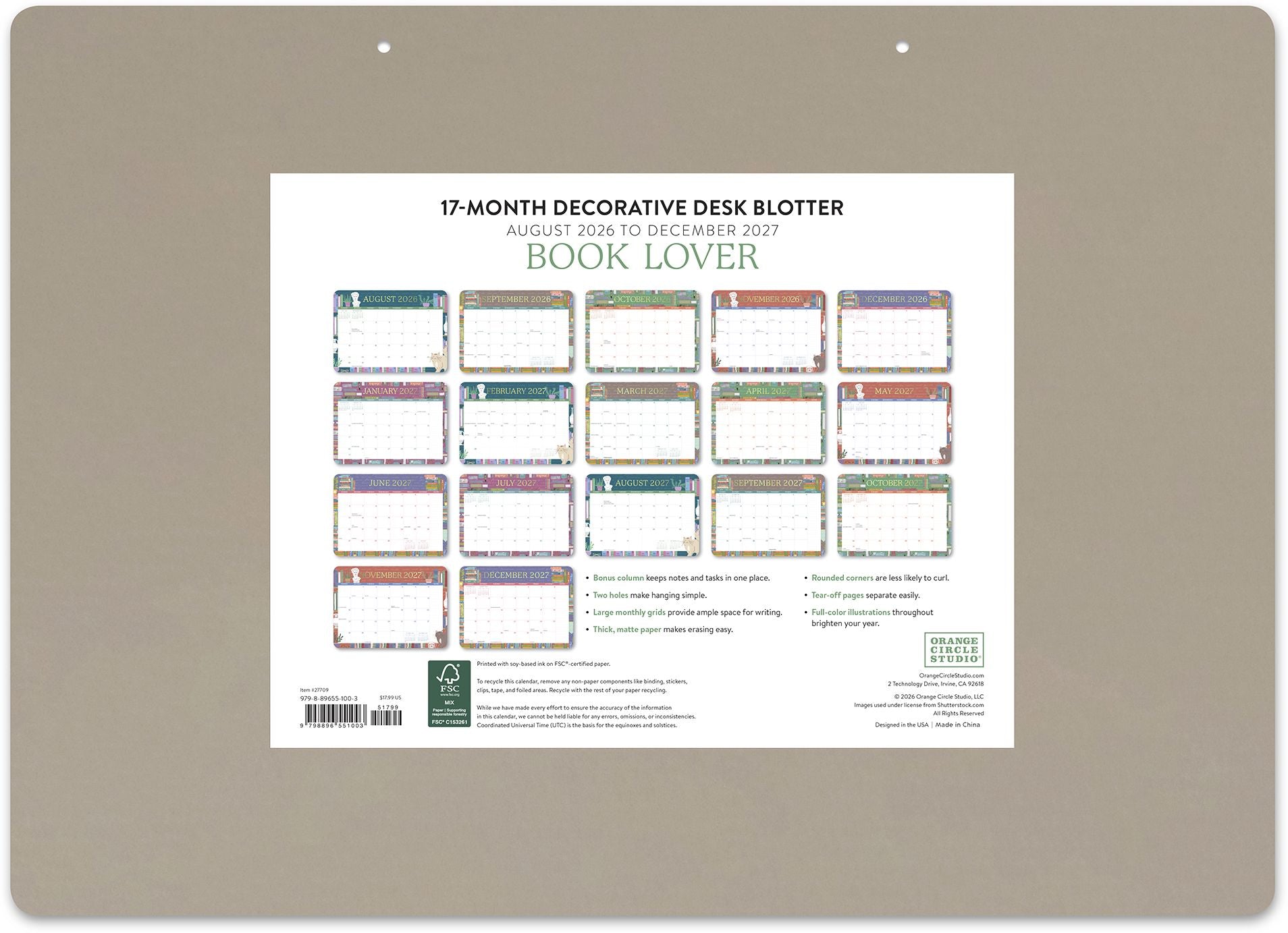 2026-2027 Book Lover Decorative 17-Month Desk Blotter