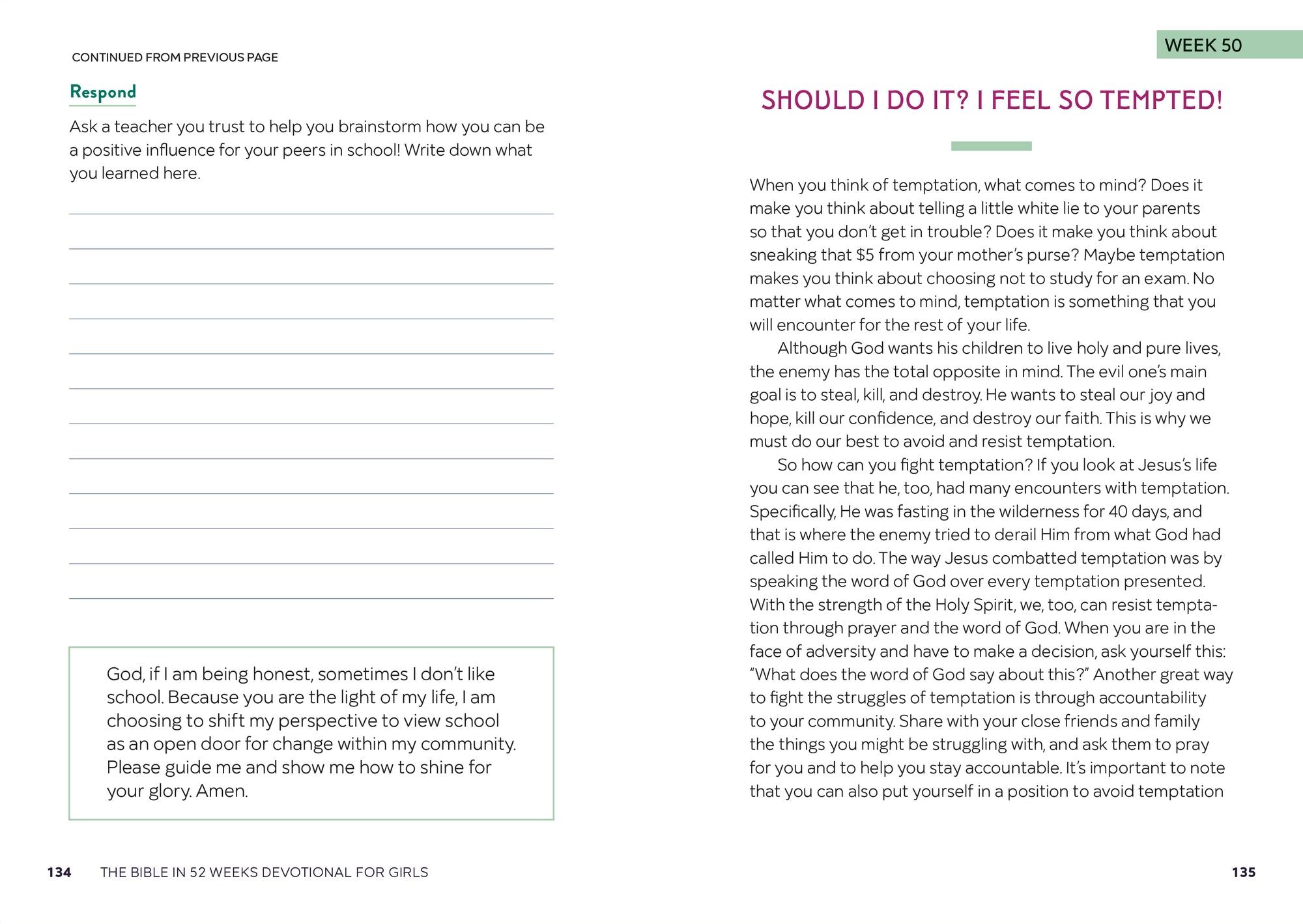The Bible in 52 Weeks Devotional for Girls: A Year of Growing in Faith