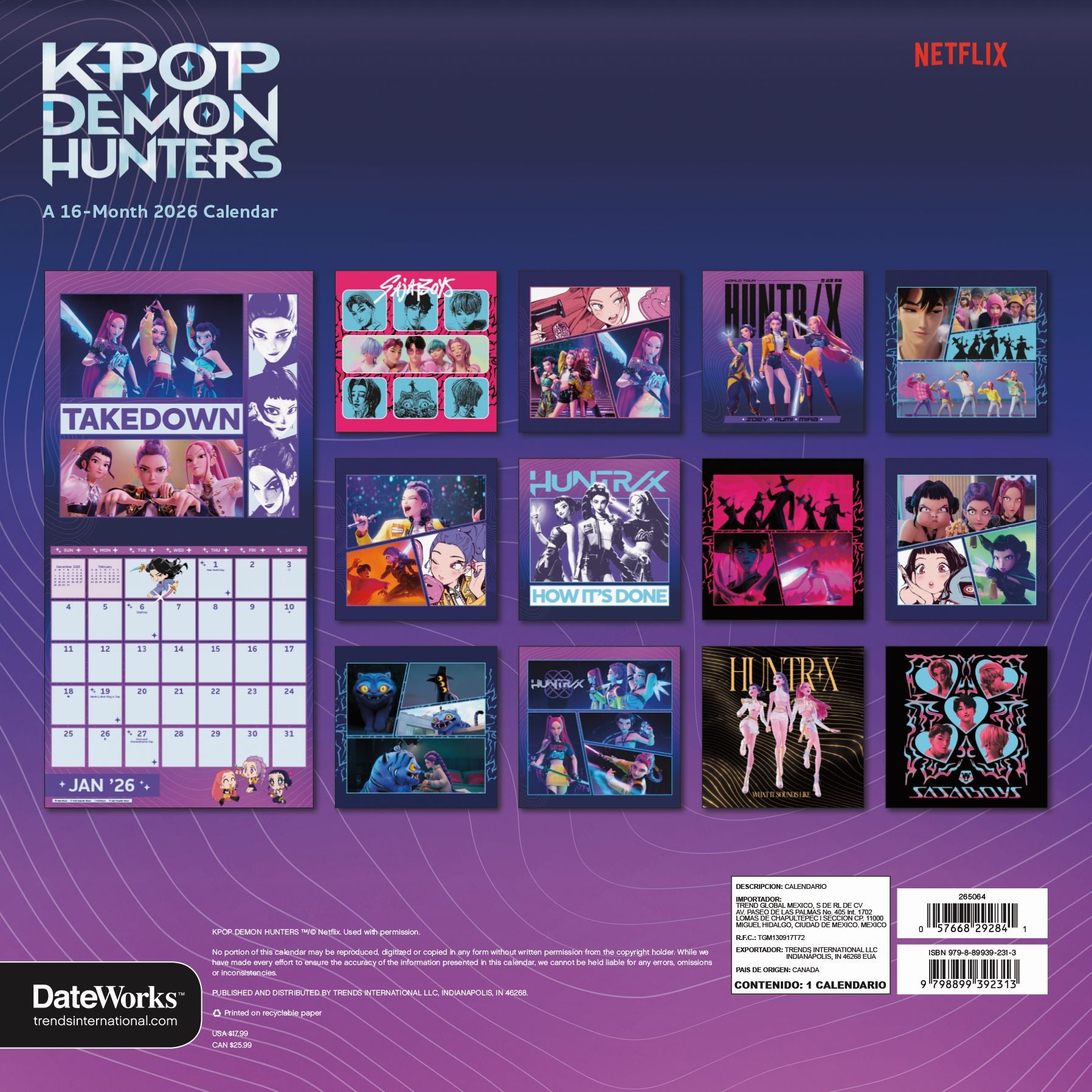 2026 Kpop Demon Hunters Wall Calendar